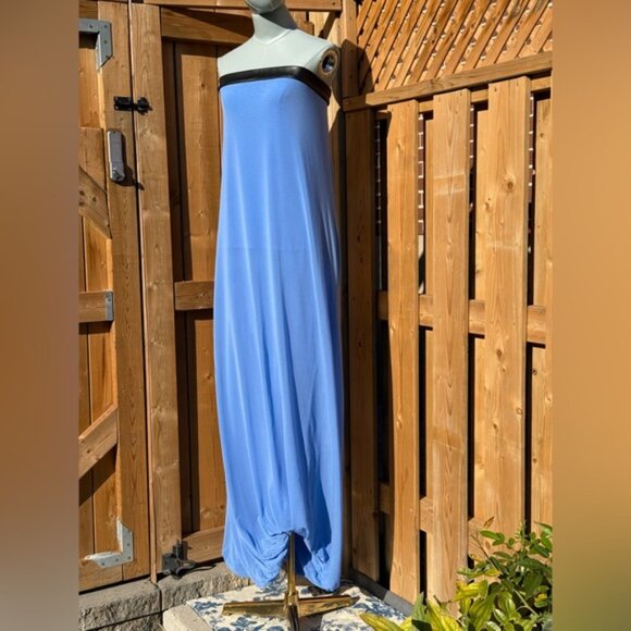 🆕 RAT & BOA 🧿 NWOT Antonie Blue Draped Maxi Dress with Leather Belt, Sz L / XL - Picture 3 of 16